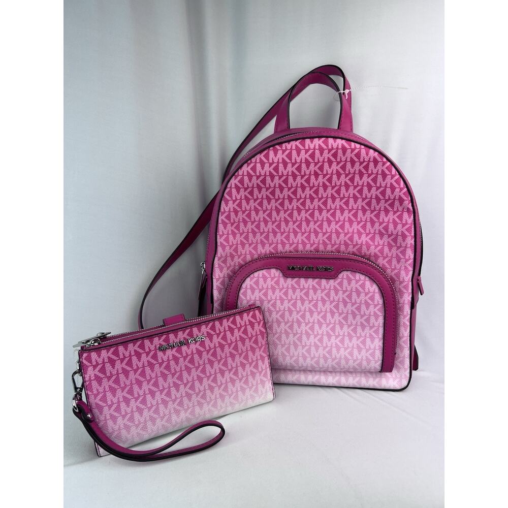MK Set NWOT Jaycee Ombre Backpack & Jet Set Large Wristlet Dragonfruit Pink $766 - Picture 16 of 16